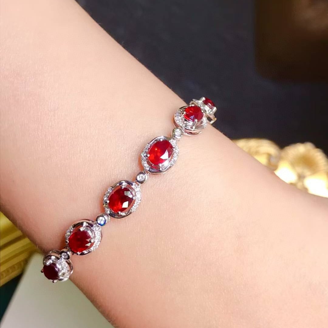 14k Gold 4.32 Ctw Natural Ruby & Diamond Bracelet - 4