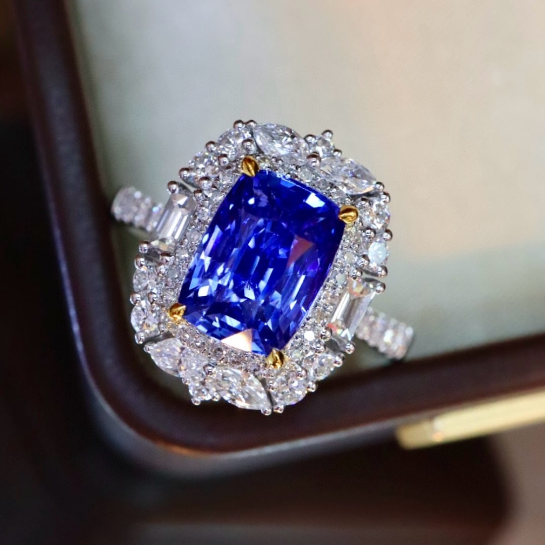 14k Gold 3.30 Ctw Natural Sapphire & Diamond Ring - 4