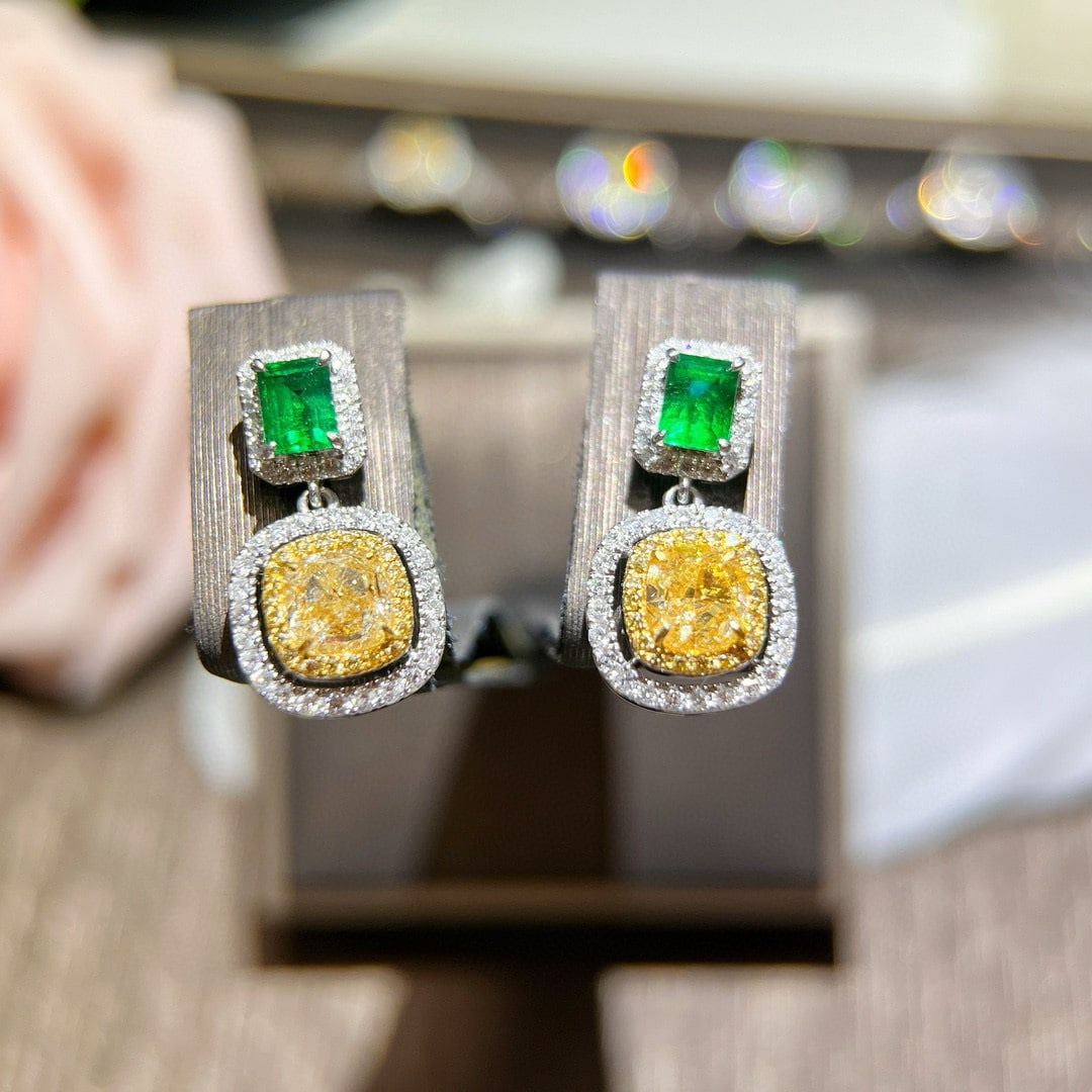 14k Gold 2.61 Ctw Natural Yellow Diamond & Diamond Earrings - 2