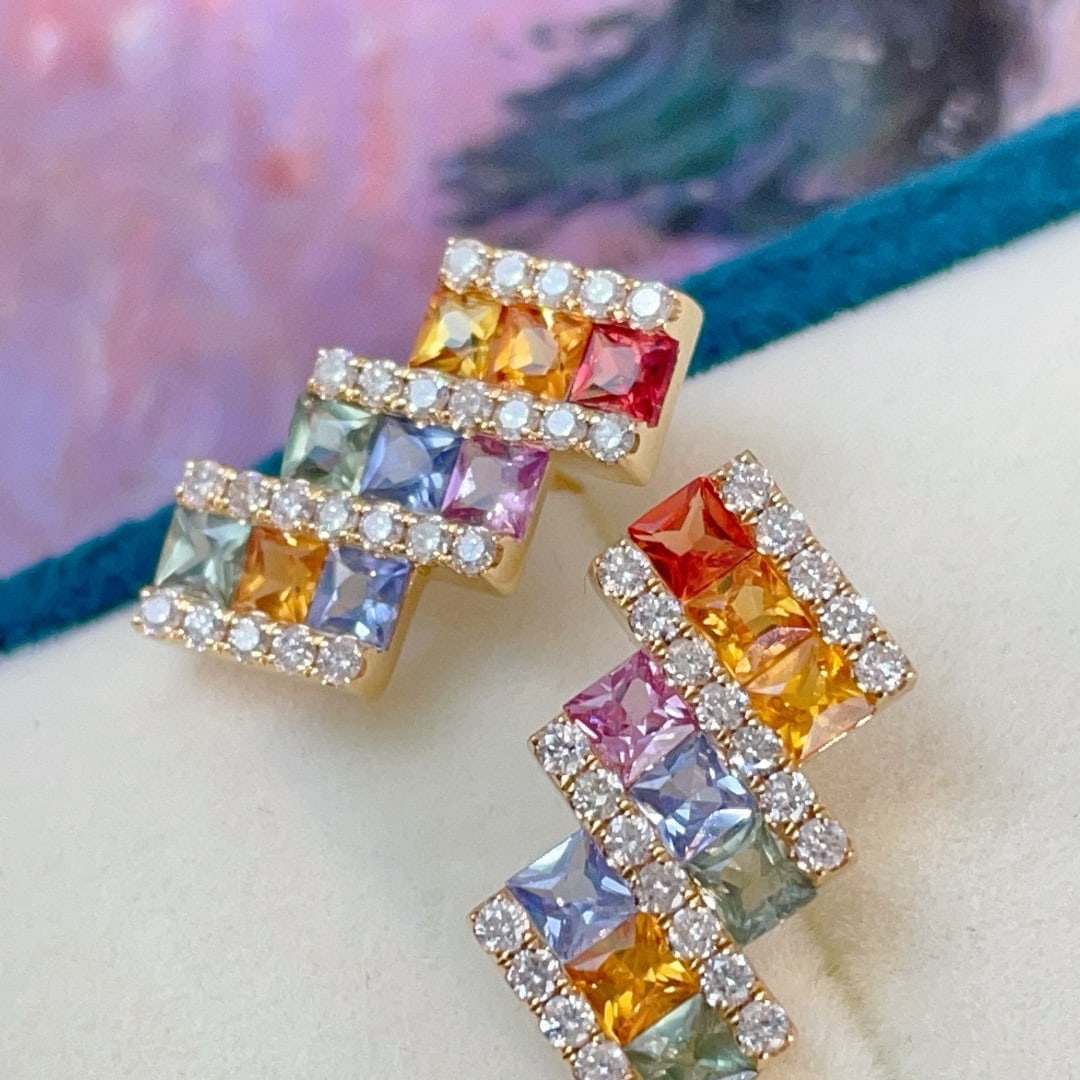 14k Gold 3.00 Ctw Natural Sapphire & Diamond Earrings - 2
