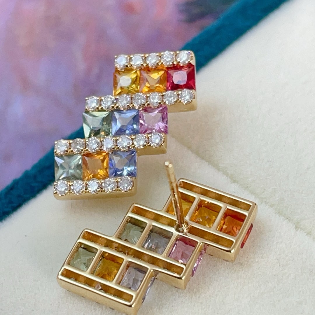 14k Gold 3.00 Ctw Natural Sapphire & Diamond Earrings - 3