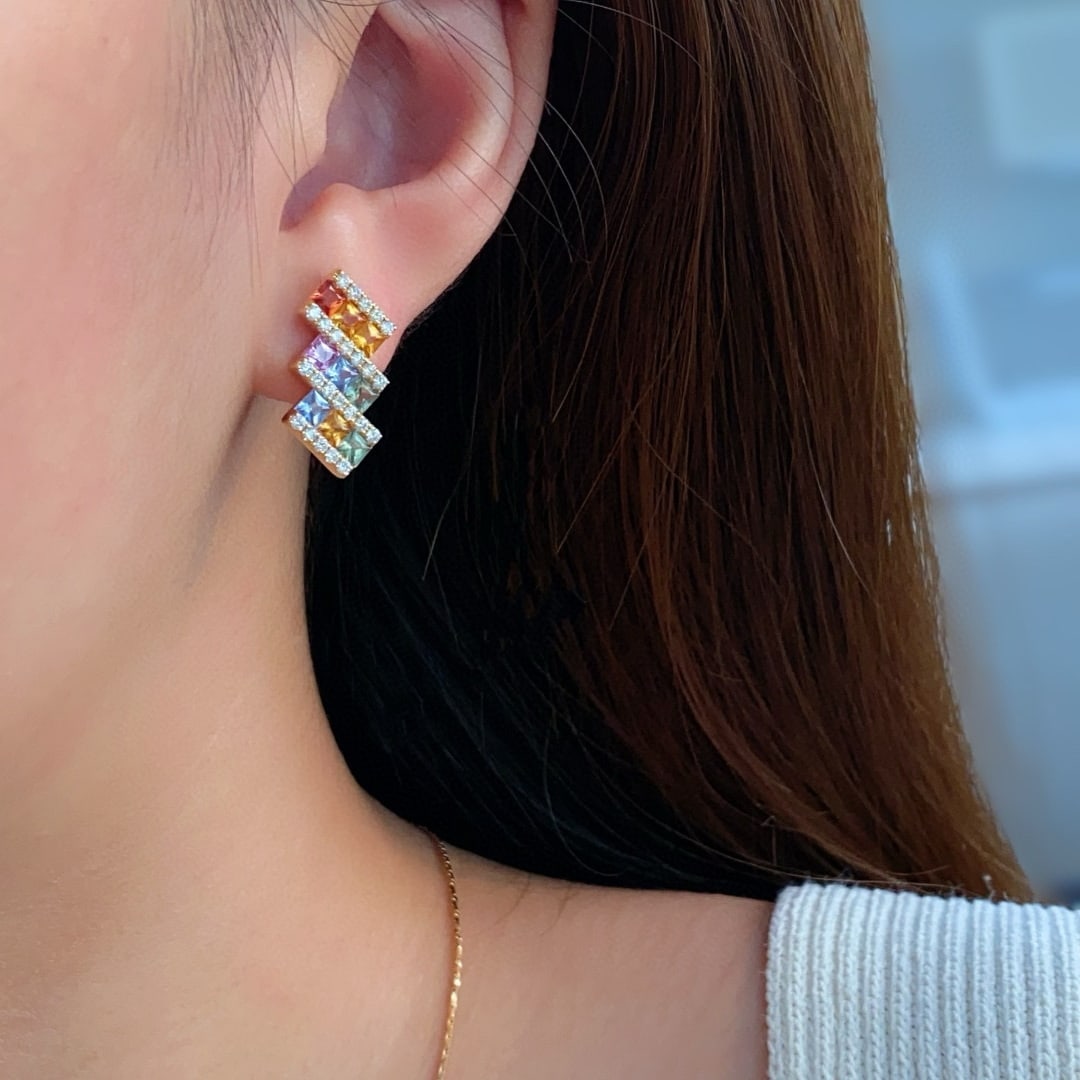 14k Gold 3.00 Ctw Natural Sapphire & Diamond Earrings - 5