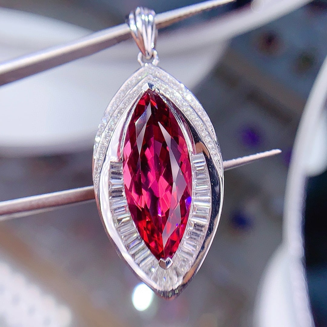14k Gold 9.54 Ctw Natural Tourmaline & Diamond Pendant( Without Chain ) - 3
