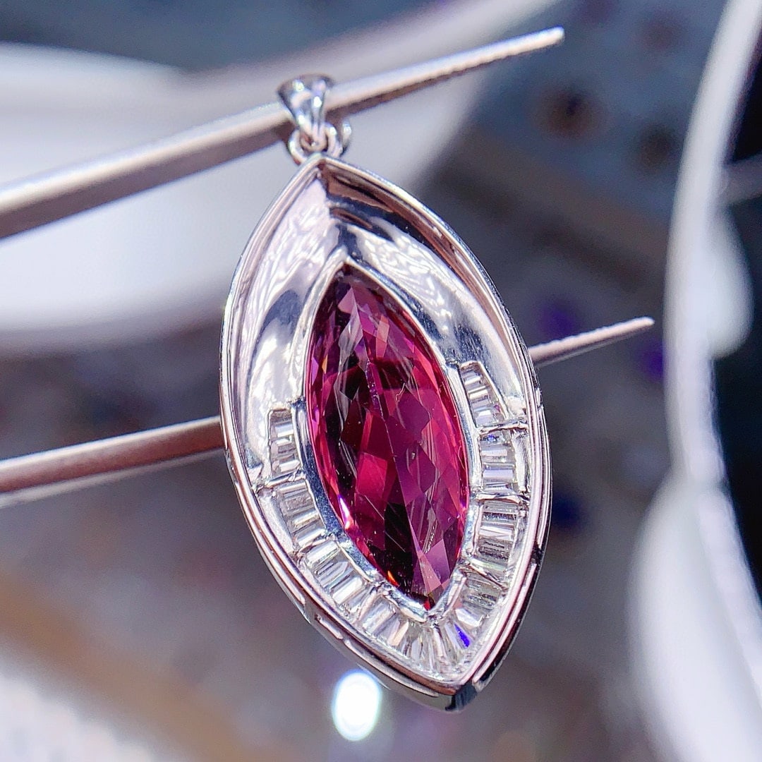14k Gold 9.54 Ctw Natural Tourmaline & Diamond Pendant( Without Chain ) - 4