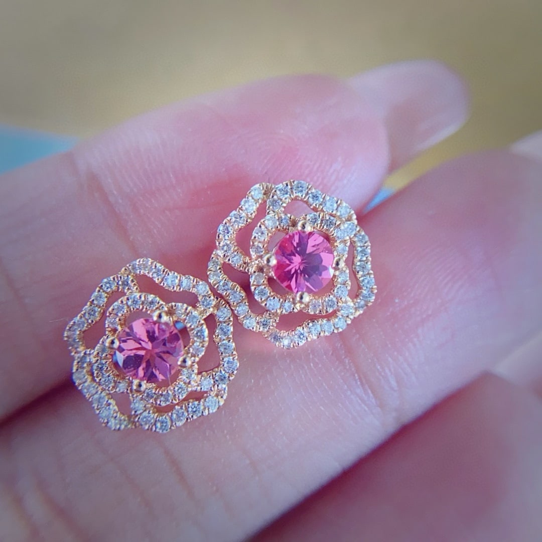14k Gold 0.82 Ctw Natural Spinel & Diamond Earrings - 4