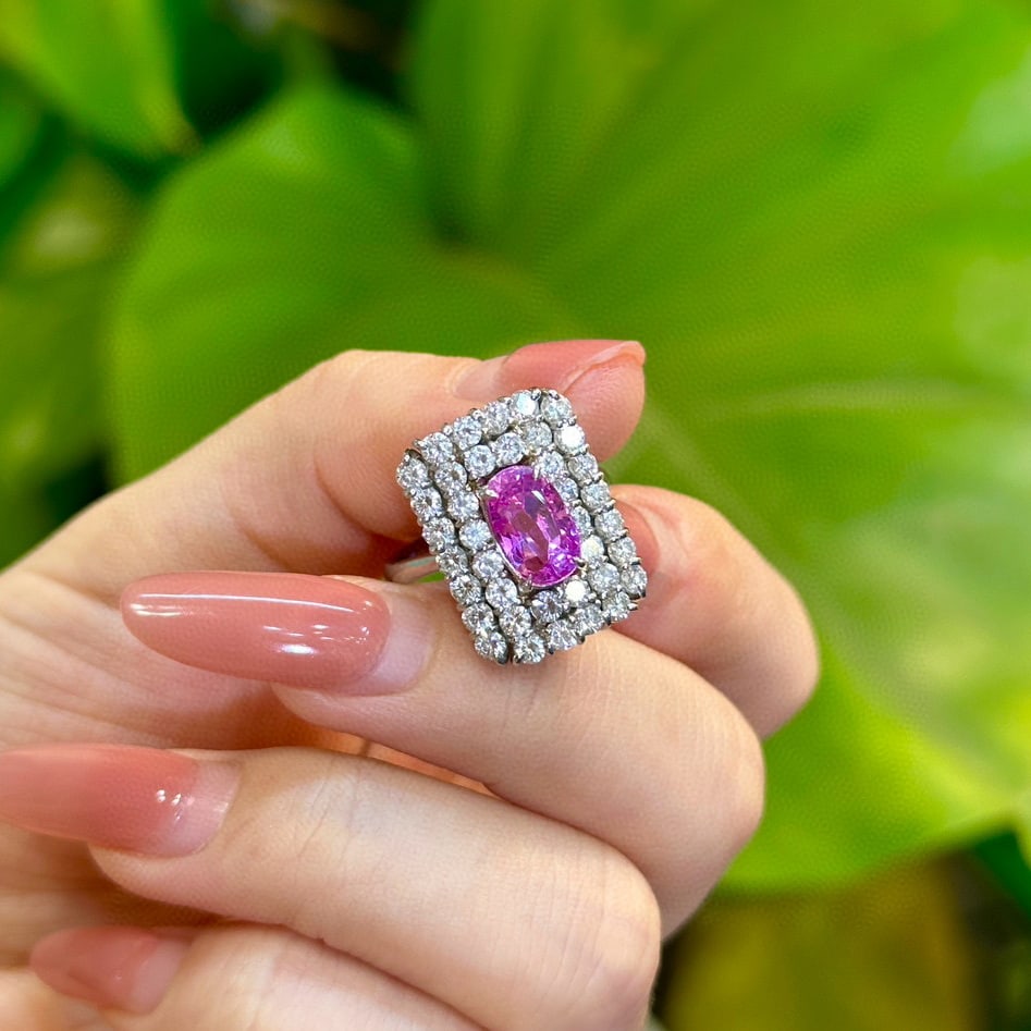 14k Gold 5.45 Ctw Vivid Pink Natural Sapphire & Diamond Ring - 2