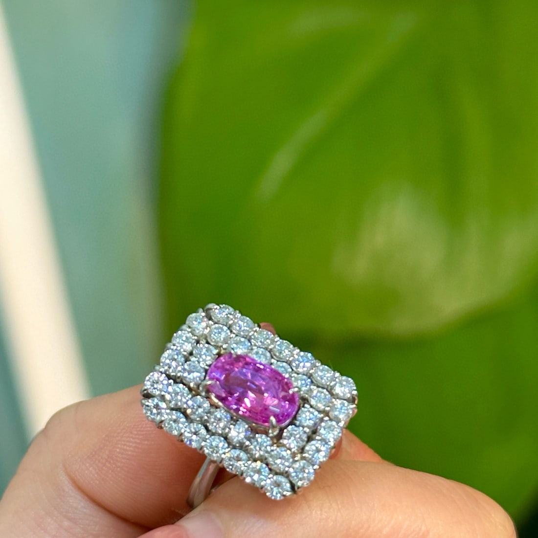 14k Gold 5.45 Ctw Vivid Pink Natural Sapphire & Diamond Ring - 7