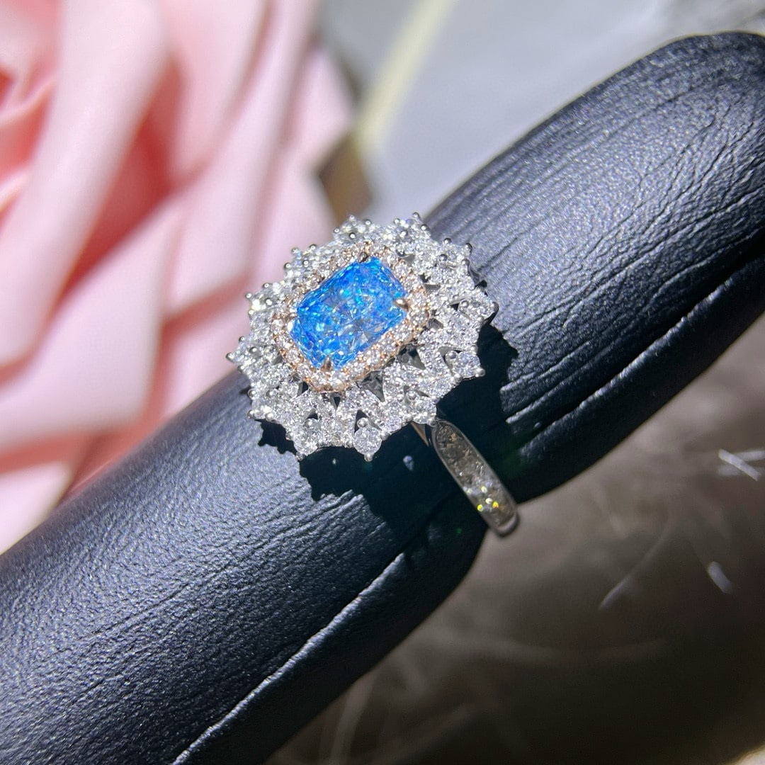 14k Gold 1.61 Ctw Natural Blue Diamond & Diamond Ring/pendant( Without Chain ) - 2