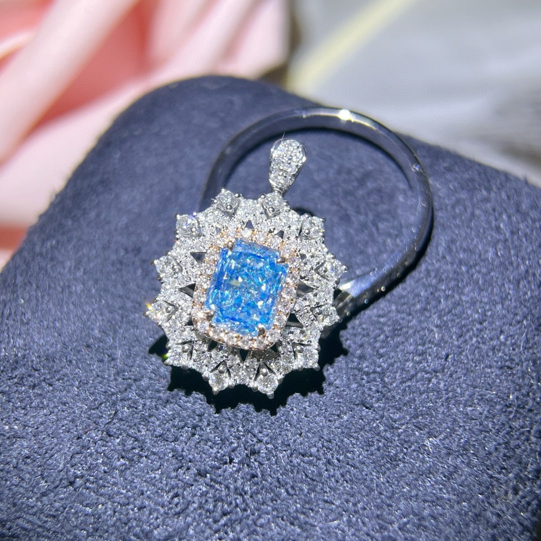 14k Gold 1.61 Ctw Natural Blue Diamond & Diamond Ring/pendant( Without Chain ) - 3