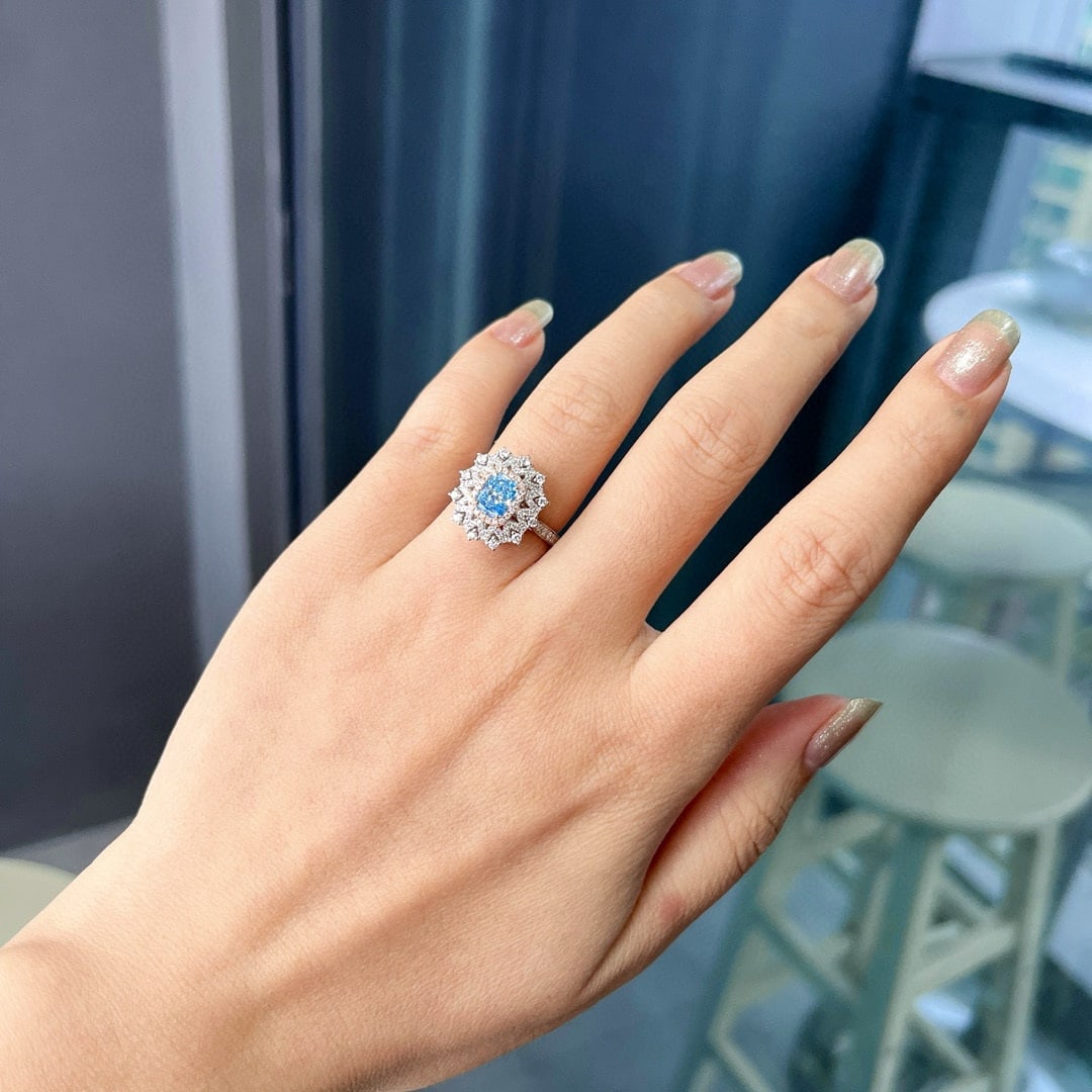 14k Gold 1.61 Ctw Natural Blue Diamond & Diamond Ring/pendant( Without Chain ) - 4