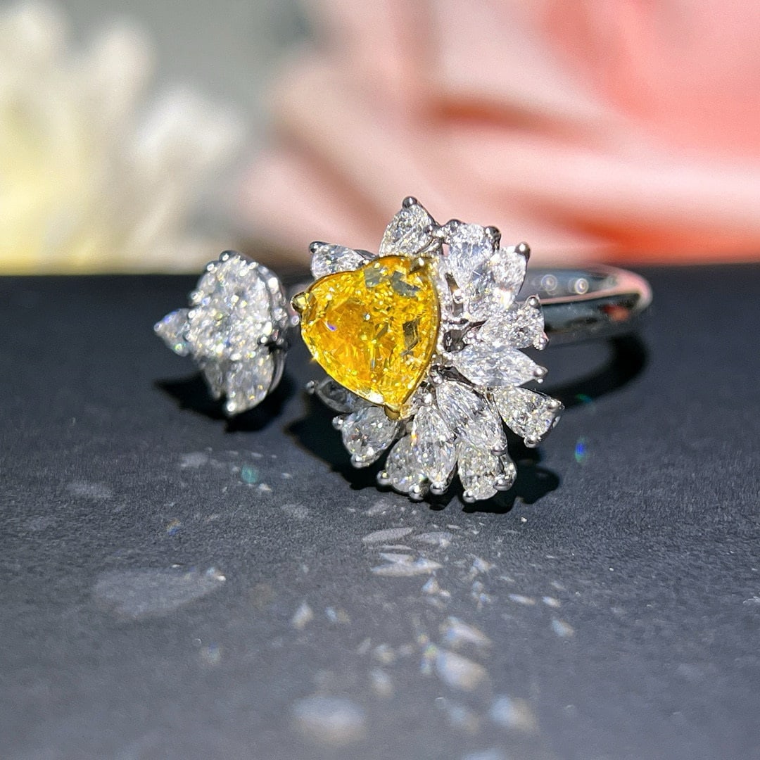 Gia Certified 14k Gold 2.03 Ctw Natural Yellow Diamond & Diamond Ring - 2
