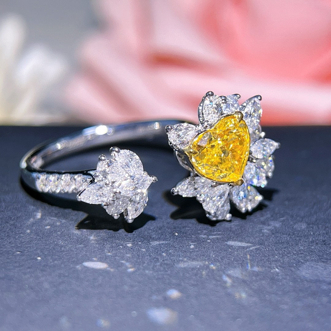 Gia Certified 14k Gold 2.03 Ctw Natural Yellow Diamond & Diamond Ring - 3