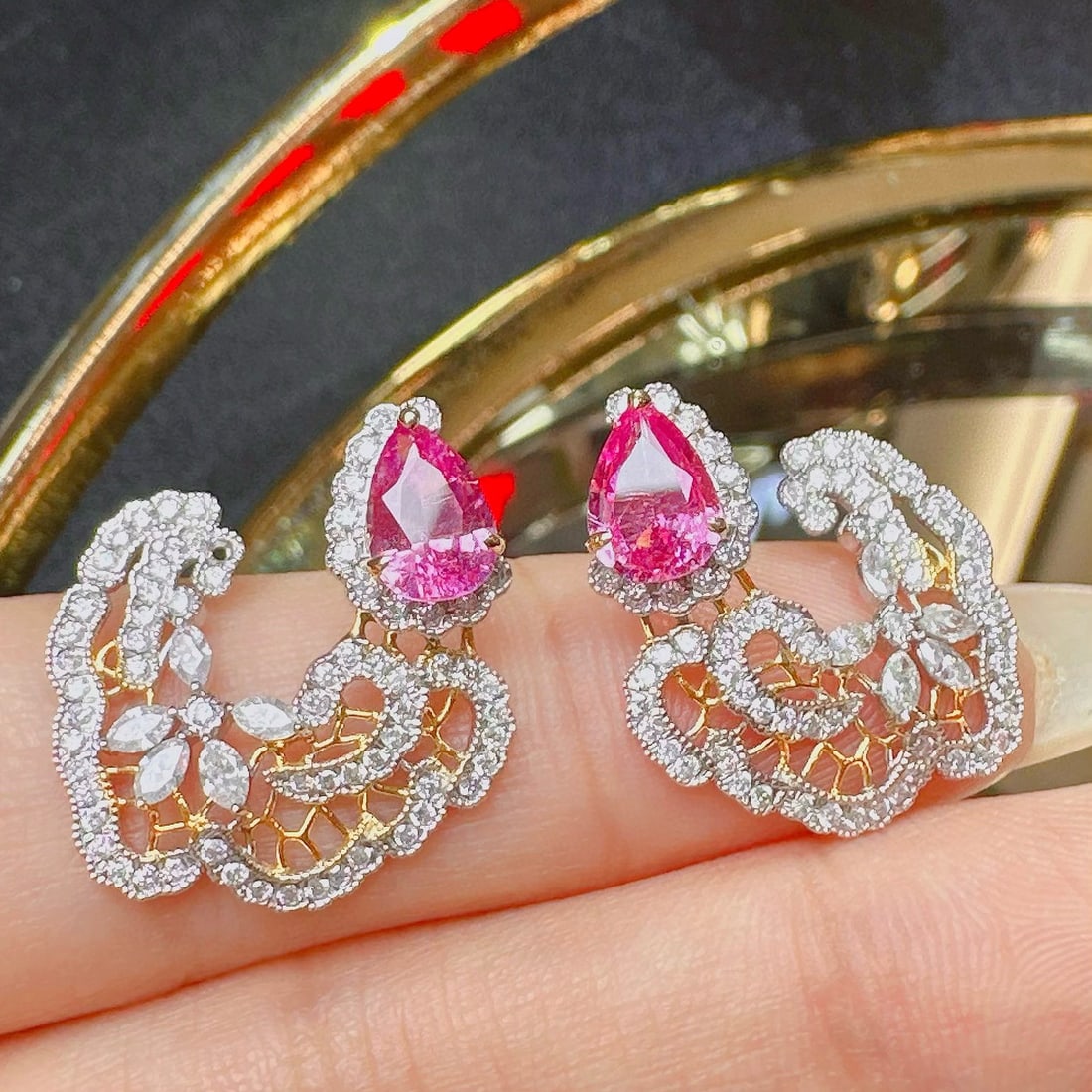 14k Gold 1.5 Ct Natural Sapphire & Diamond Earrings - 2