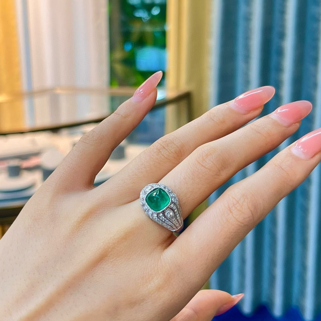 14k Gold 2.97 Ctw Natural Emerald & Diamond Ring - 5