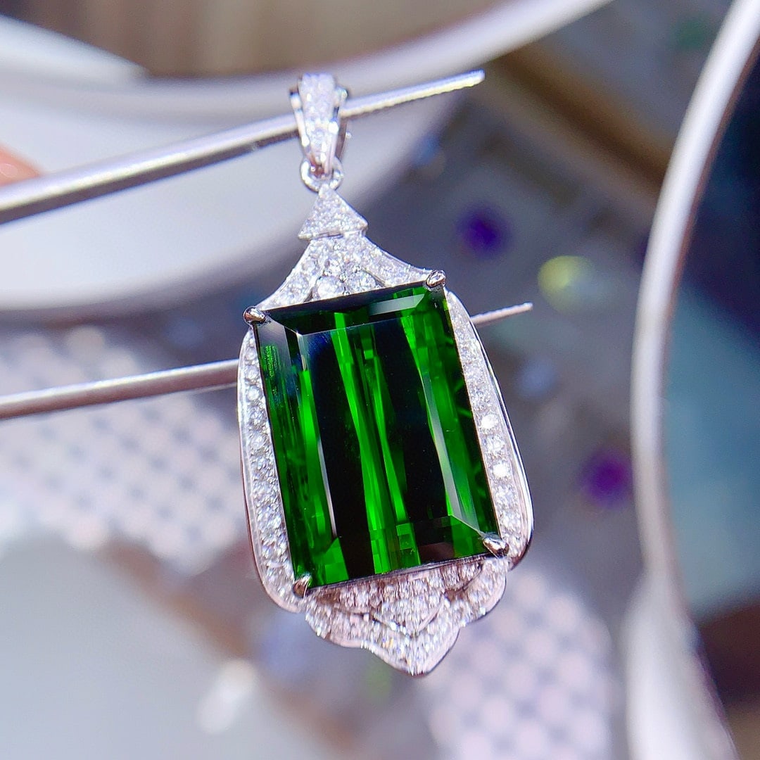 14k Gold 24.55 Ctw Natural Tourmaline & Diamond Pendant( Without Chain ) - 2