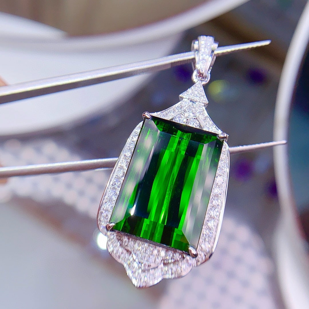 14k Gold 24.55 Ctw Natural Tourmaline & Diamond Pendant( Without Chain ) - 4