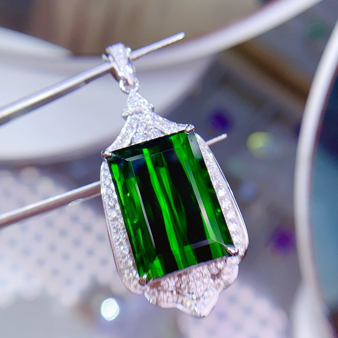 14k Gold 24.55 Ctw Natural Tourmaline & Diamond Pendant( Without Chain ) - 5