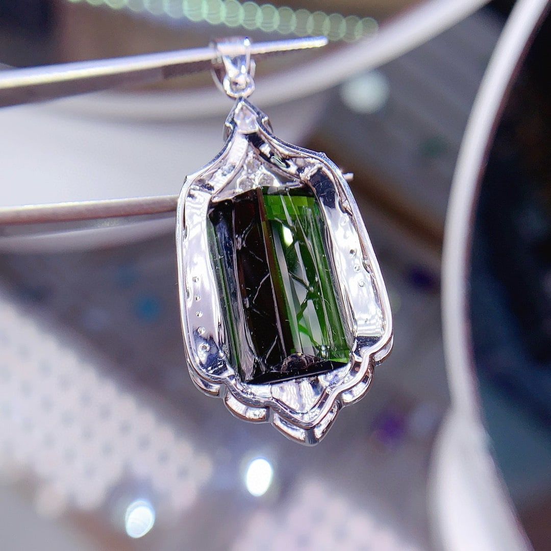 14k Gold 24.55 Ctw Natural Tourmaline & Diamond Pendant( Without Chain ) - 6