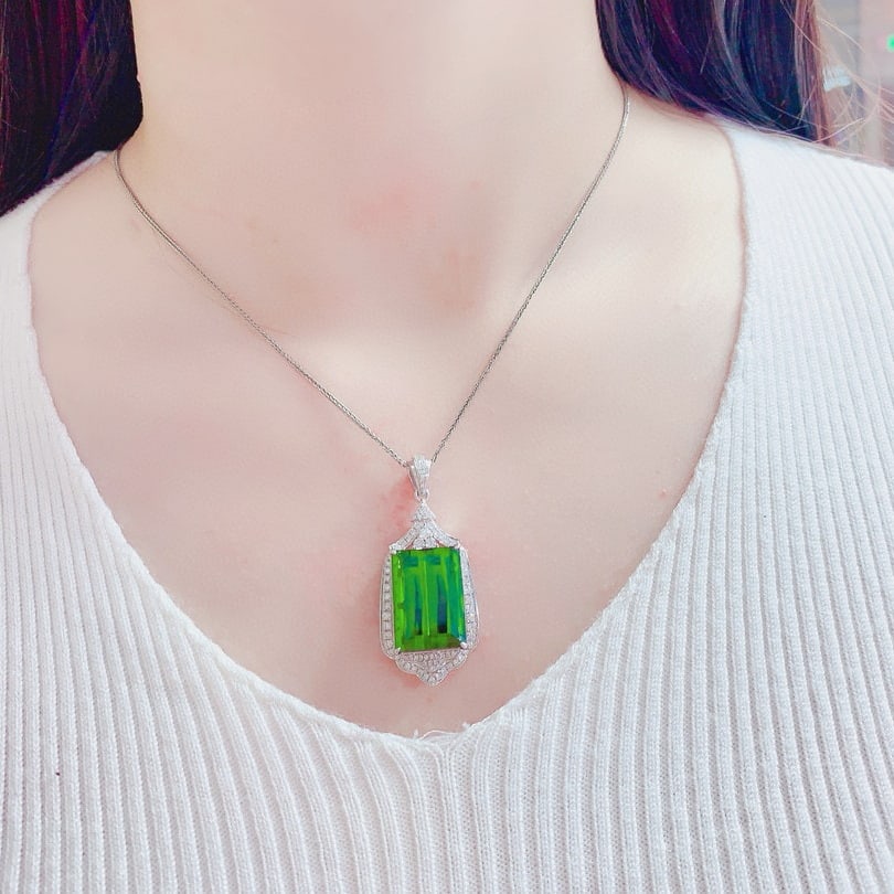 14k Gold 24.55 Ctw Natural Tourmaline & Diamond Pendant( Without Chain ) - 7