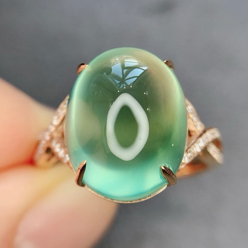 14k Gold 11.39 Ct Natural Prehnite & Diamond Ring - 4