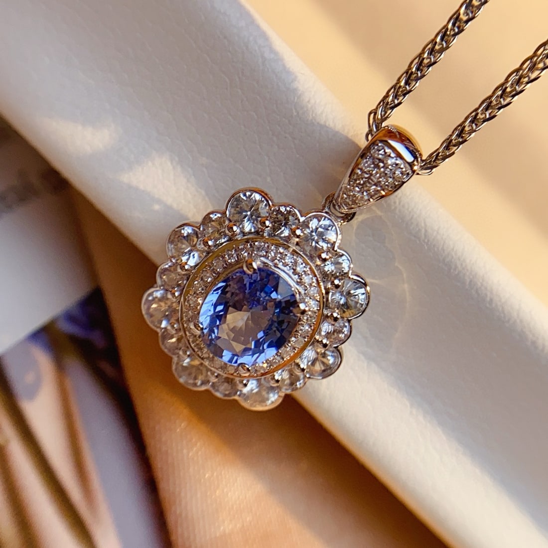 14k Gold 1.00 Ct Natural Sapphire & Diamond & Sapphire Pendant( Without Chain ) - 3