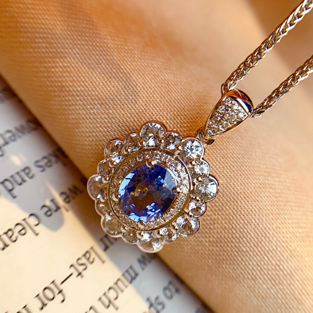 14k Gold 1.00 Ct Natural Sapphire & Diamond & Sapphire Pendant( Without Chain ) - 4
