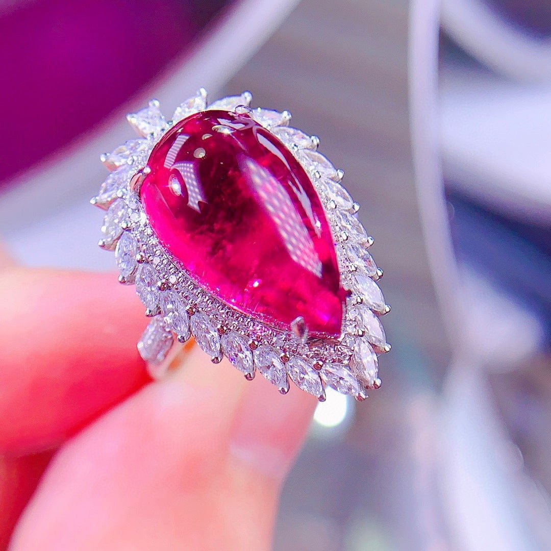 14k Gold 9.5 Ct Natural Tourmaline & Diamond Ring - 3