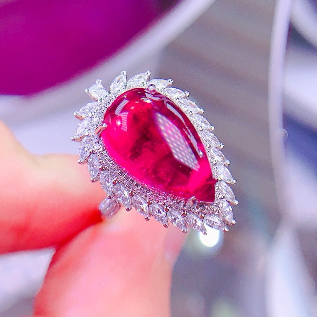 14k Gold 9.5 Ct Natural Tourmaline & Diamond Ring - 5