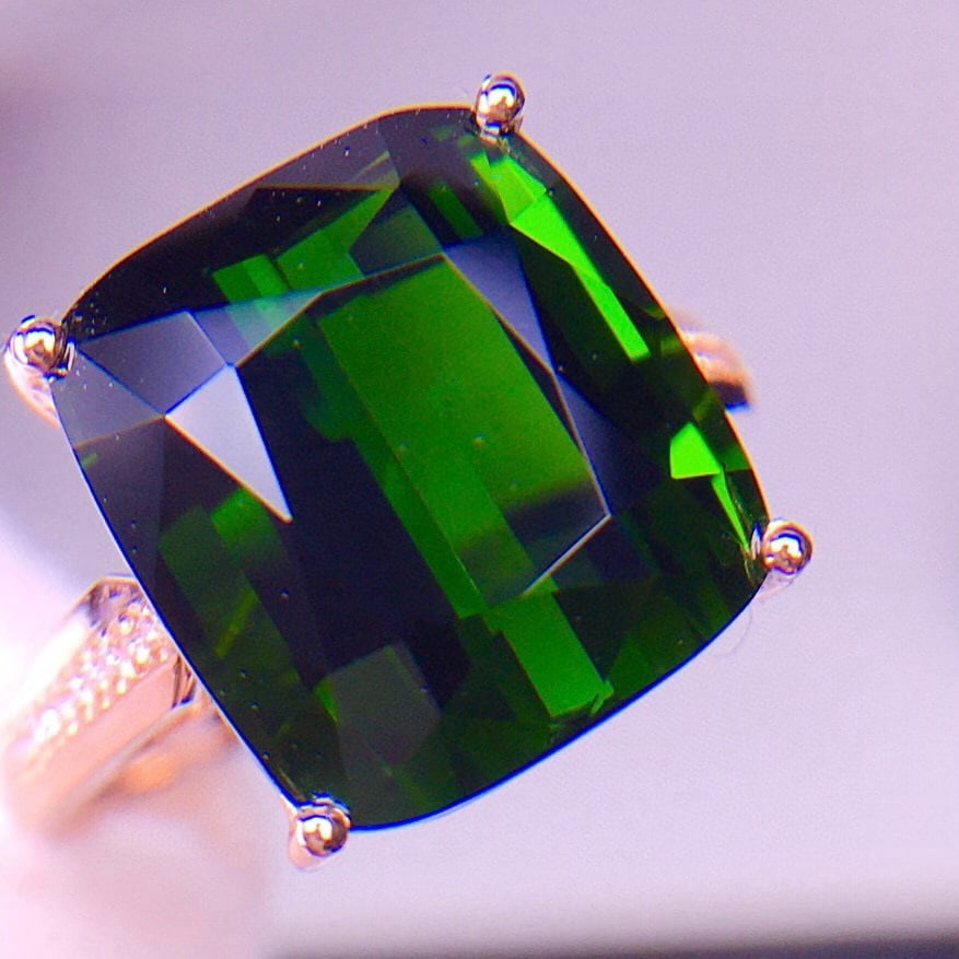 14k Gold 9.1 Ct Natural Tourmaline & Diamond Ring - 2