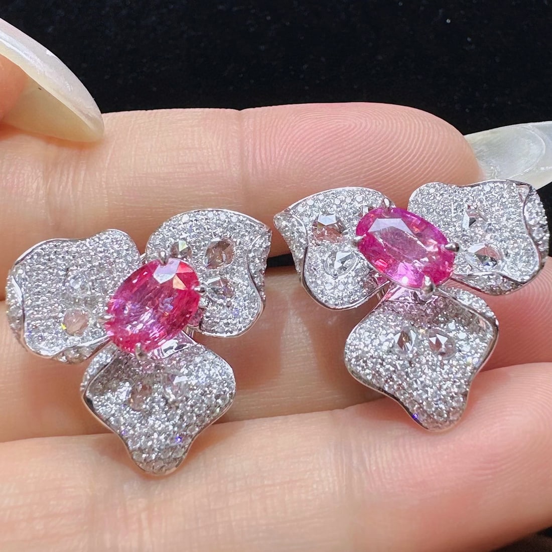 14k Gold 3.94 Ctw Natural Padparadscha Sapphire & Diamond Earrings - 2