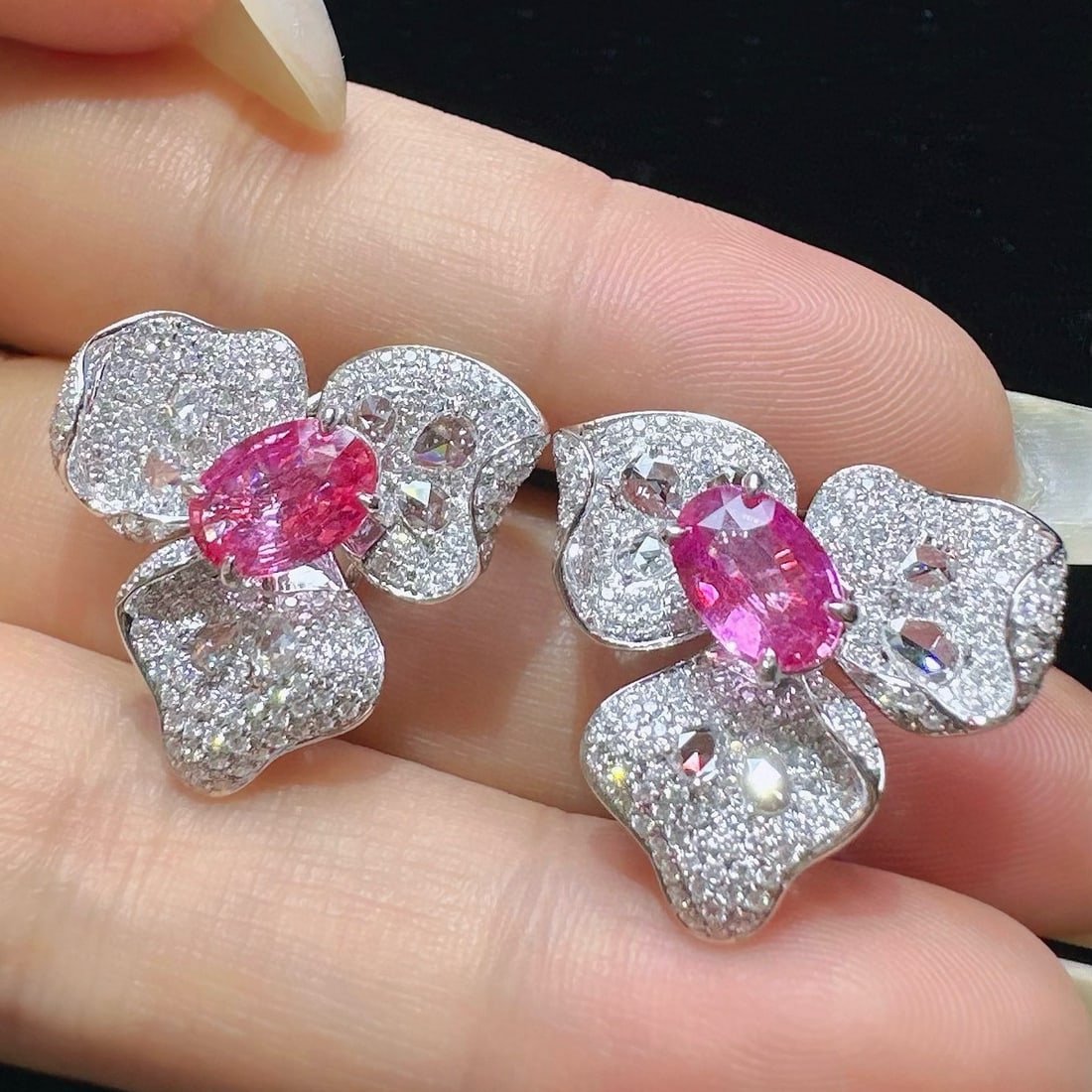 14k Gold 3.94 Ctw Natural Padparadscha Sapphire & Diamond Earrings - 3