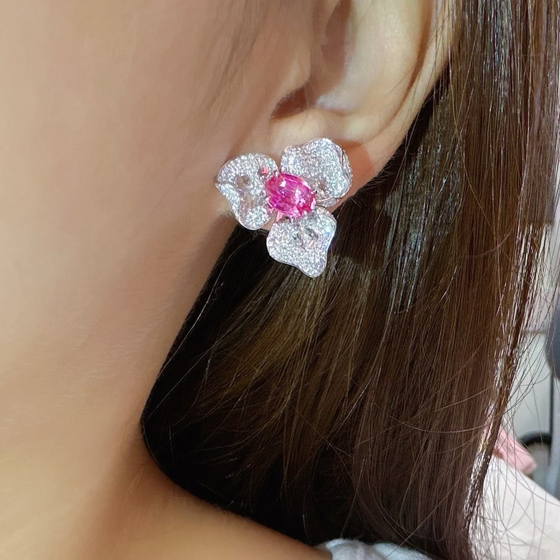 14k Gold 3.94 Ctw Natural Padparadscha Sapphire & Diamond Earrings - 4