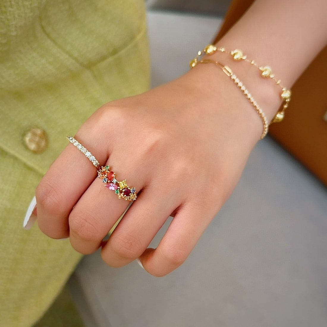 14k Gold 1.00 Ct Natural Sapphire & Ruby & Emerald Ring - 4
