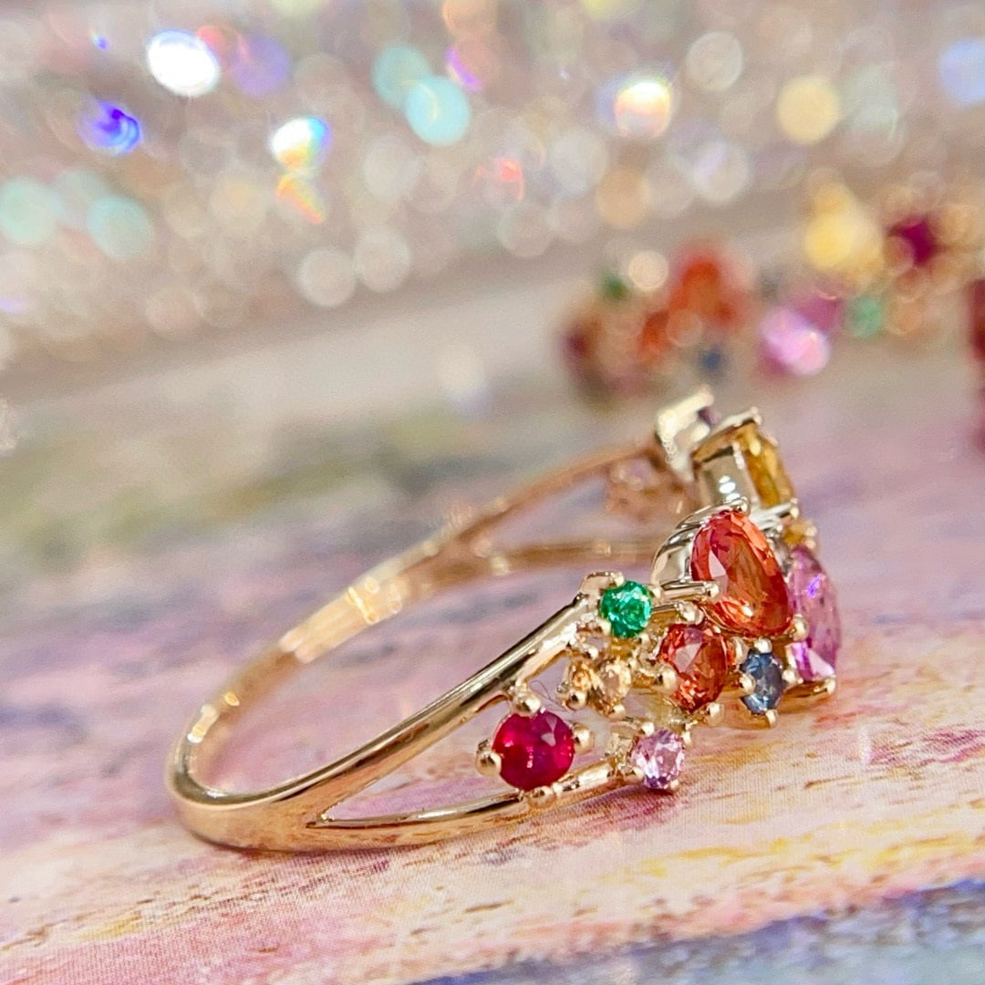 14k Gold 1.00 Ct Natural Sapphire & Ruby & Emerald Ring - 5