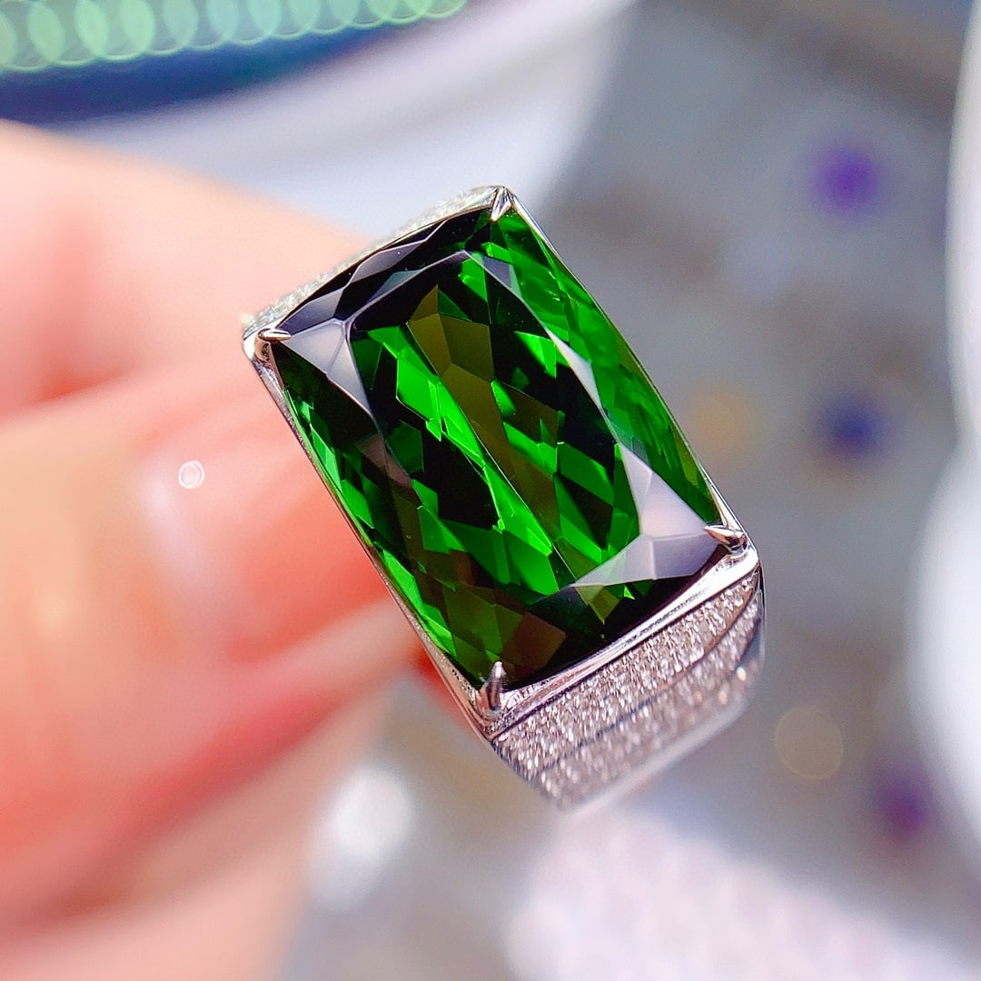 14k Gold 10.5 Ct Natural Tourmaline & Diamond & Men¡¯s Ring - 2