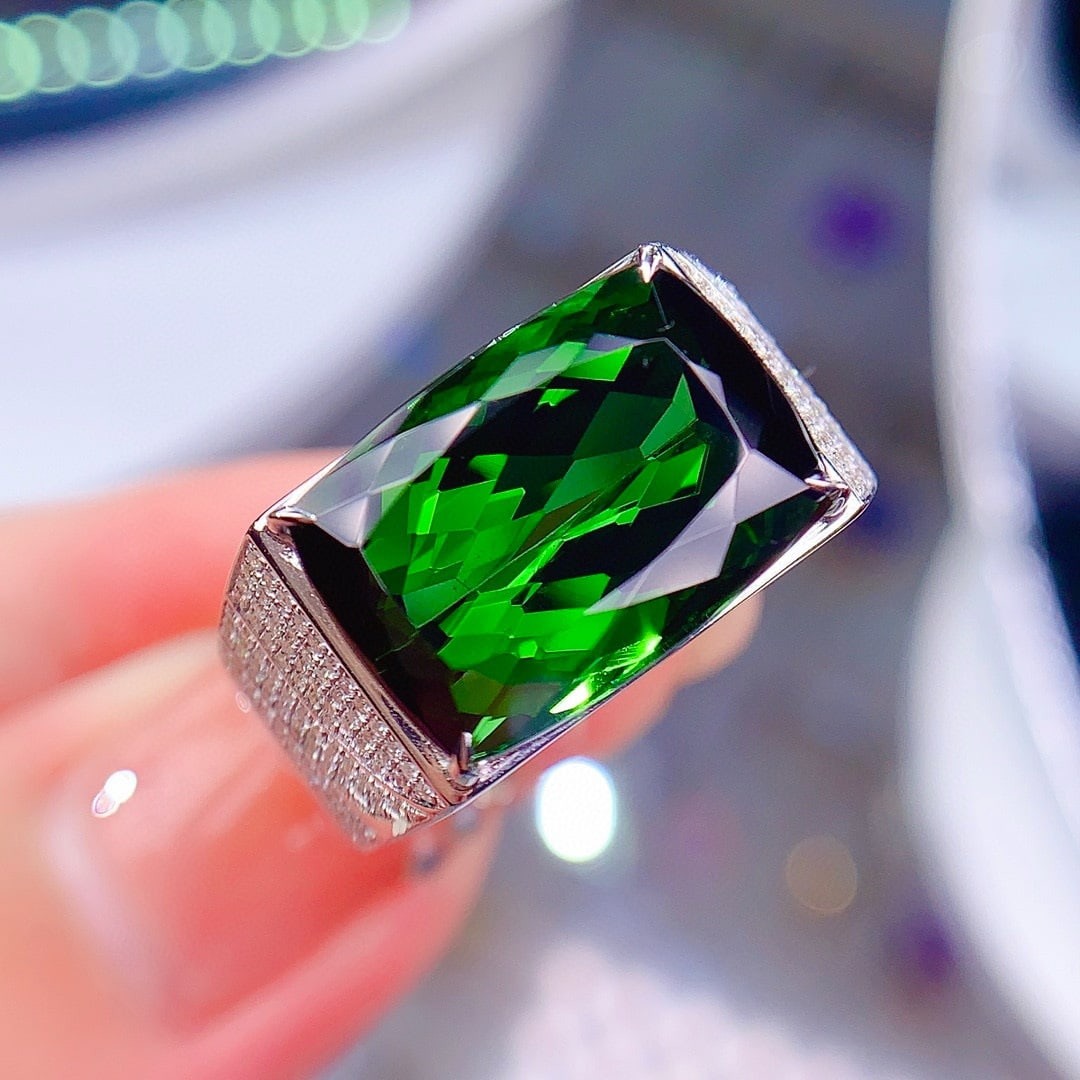14k Gold 10.5 Ct Natural Tourmaline & Diamond & Men¡¯s Ring - 4