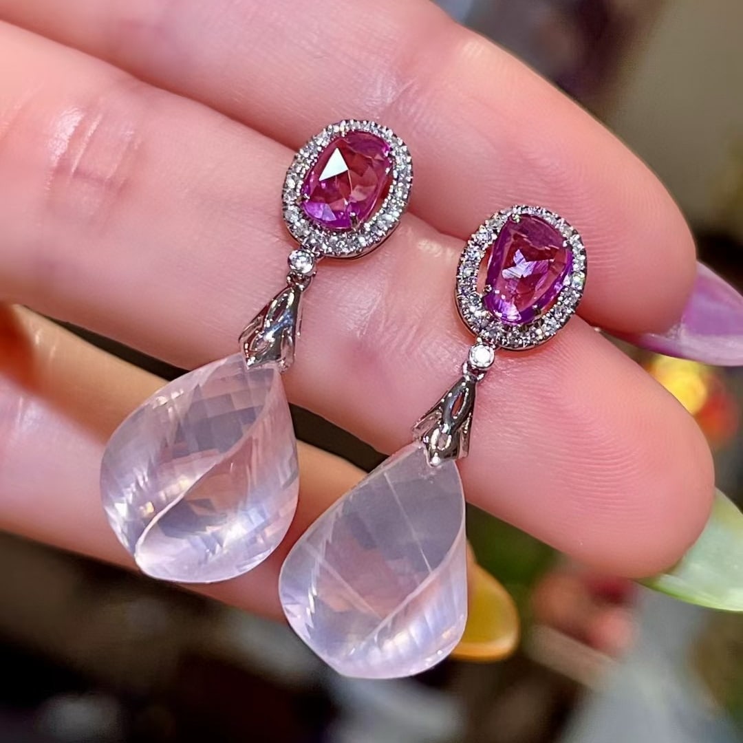 14k Gold 1.60 Ctw Natural Sapphire & Diamond Earrings - 3