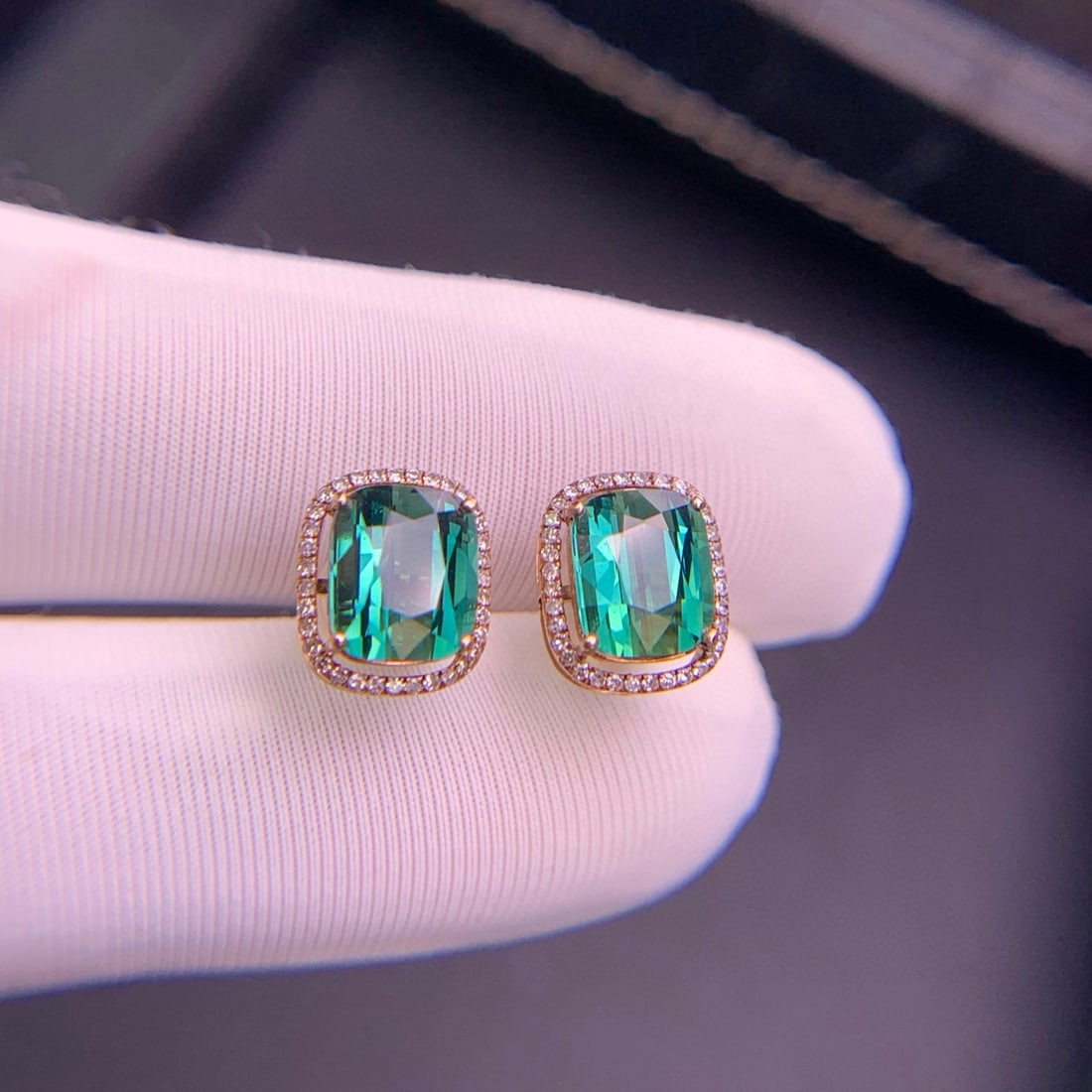 14k Gold 3.7 Ct Natural Tourmaline & Diamond Earrings - 2