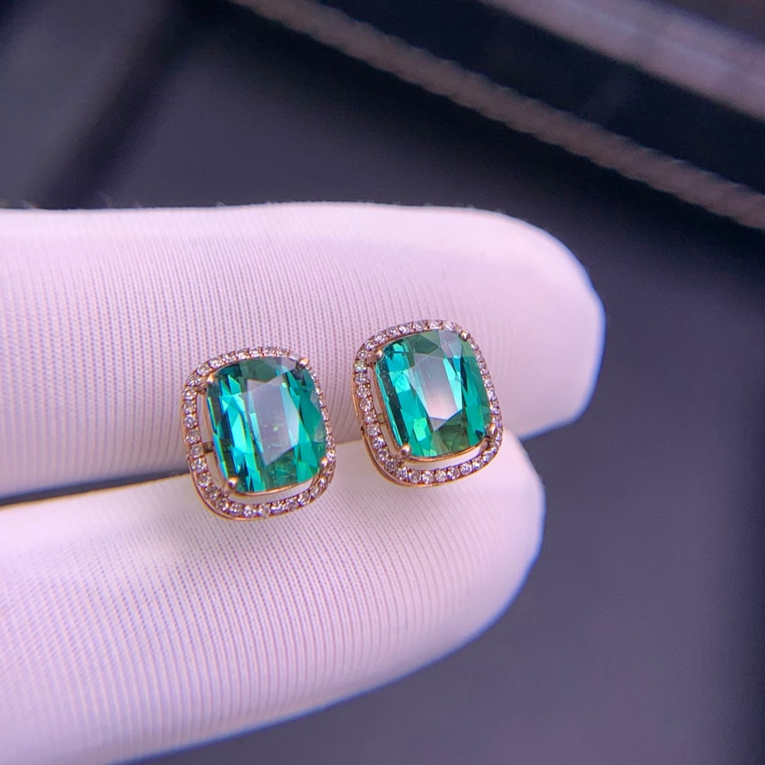 14k Gold 3.7 Ct Natural Tourmaline & Diamond Earrings - 3