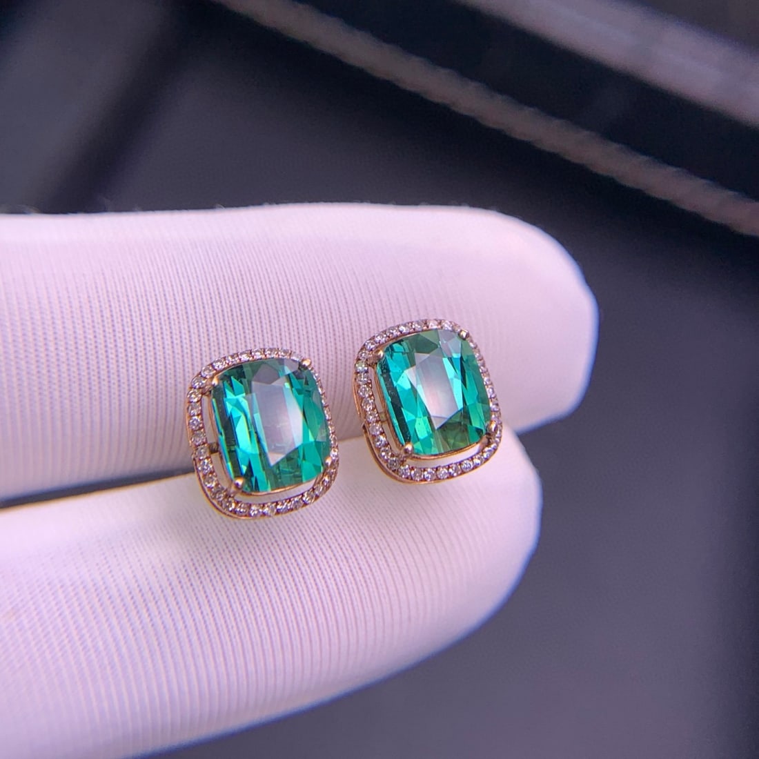 14k Gold 3.7 Ct Natural Tourmaline & Diamond Earrings - 4