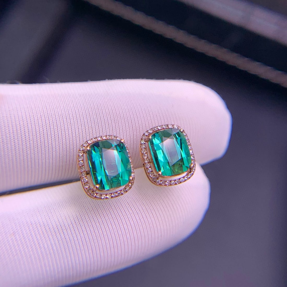 14k Gold 3.7 Ct Natural Tourmaline & Diamond Earrings - 5