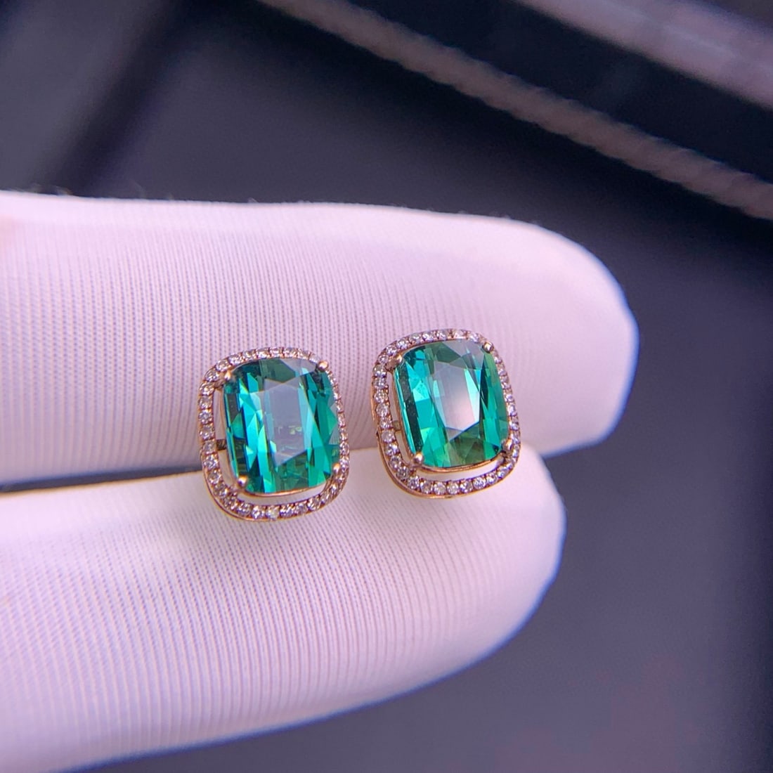 14k Gold 3.7 Ct Natural Tourmaline & Diamond Earrings - 6