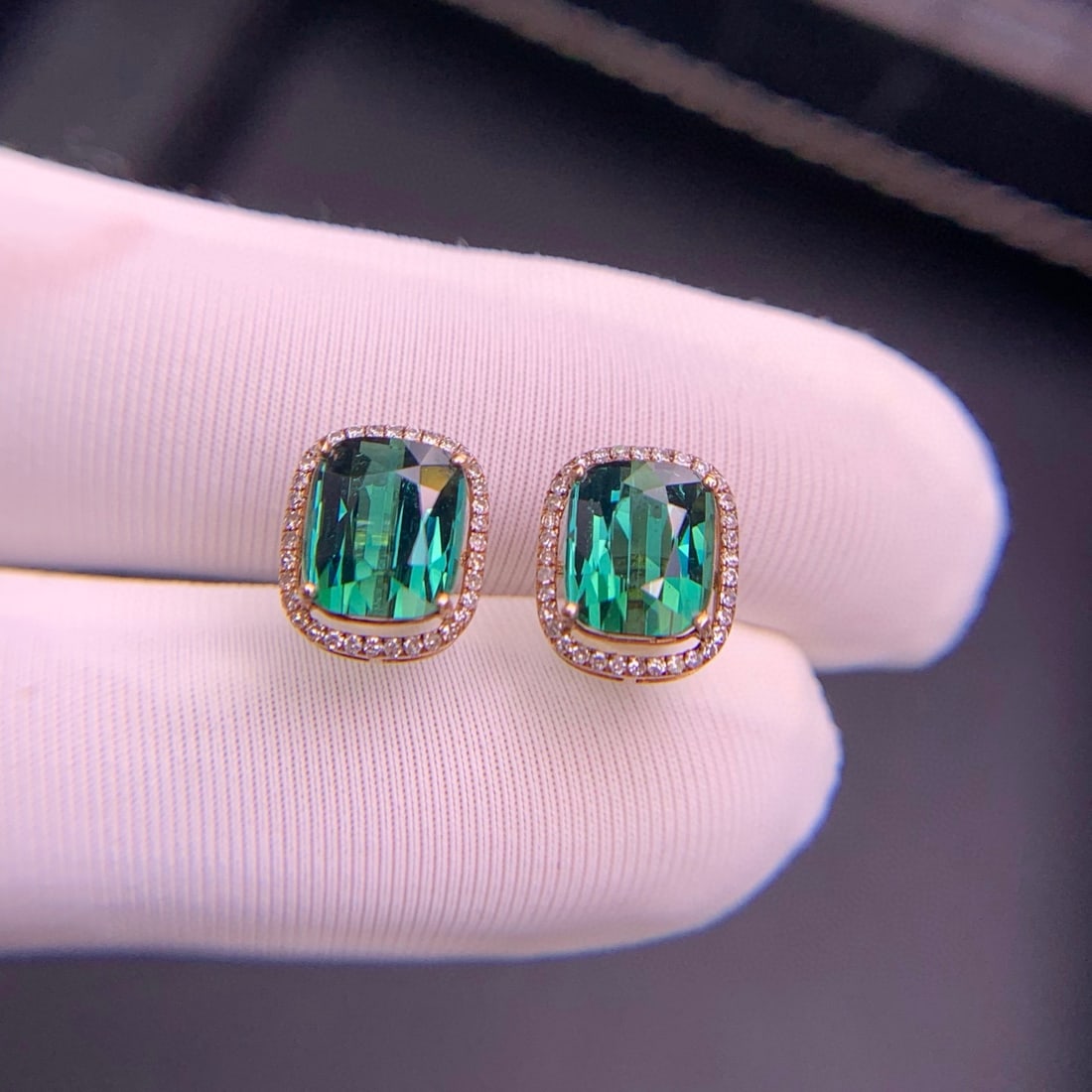 14k Gold 3.7 Ct Natural Tourmaline & Diamond Earrings - 7