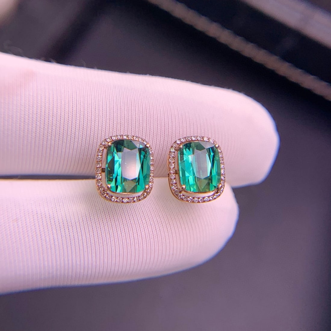 14k Gold 3.7 Ct Natural Tourmaline & Diamond Earrings - 8