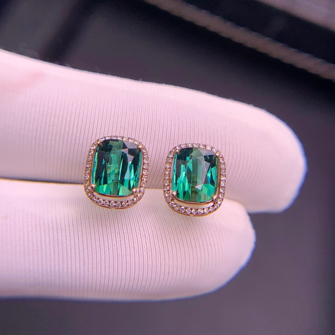 14k Gold 3.7 Ct Natural Tourmaline & Diamond Earrings - 9