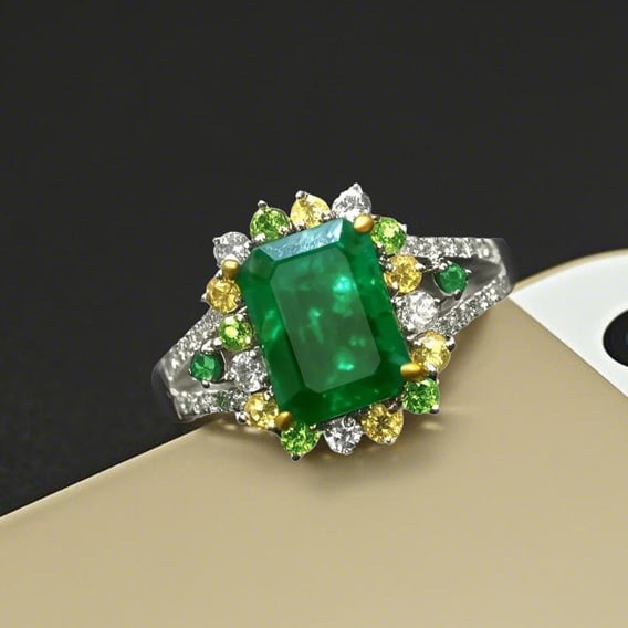 14k Gold 2.63 Ctw Natural Emerald & Sapphire Ring - 2