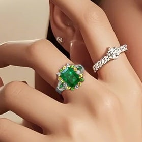 14k Gold 2.63 Ctw Natural Emerald & Sapphire Ring - 3