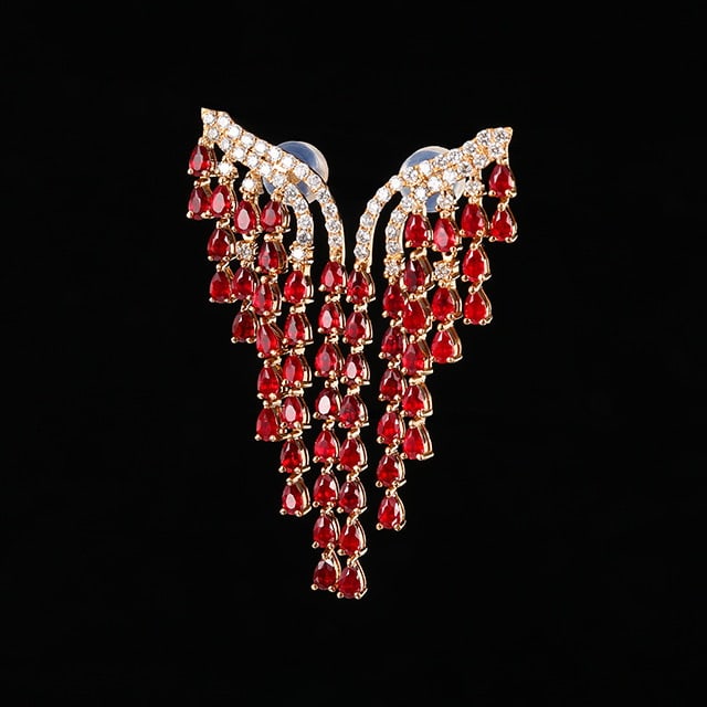 14k Gold 3.40 Ctw Natural Ruby & Diamond Earrings - 2