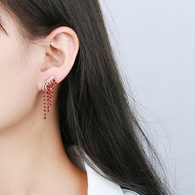 14k Gold 3.40 Ctw Natural Ruby & Diamond Earrings - 6