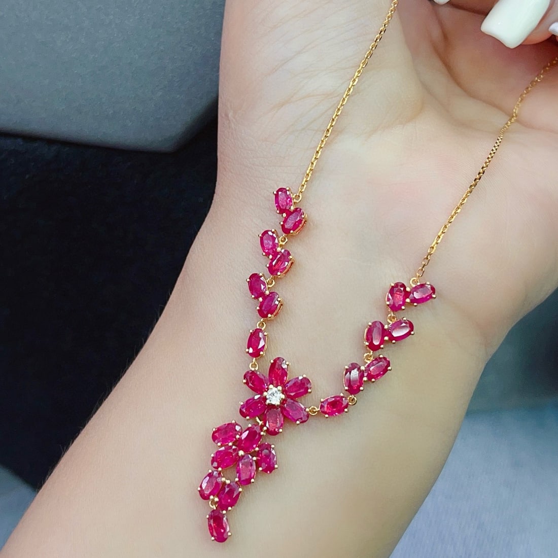 14k Gold 8.15 Ct Natural Ruby & Sapphire Necklace - 4